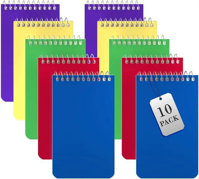 Main image of Small Notebooks, Spiral Notepads 3x5" - (Pack of 10) Pocket Notebook, Memo Pads For Home, Office, College, School - Lined College Ruled Paper - 5 Colored Notebooks, 75 Sheets Per Notebook