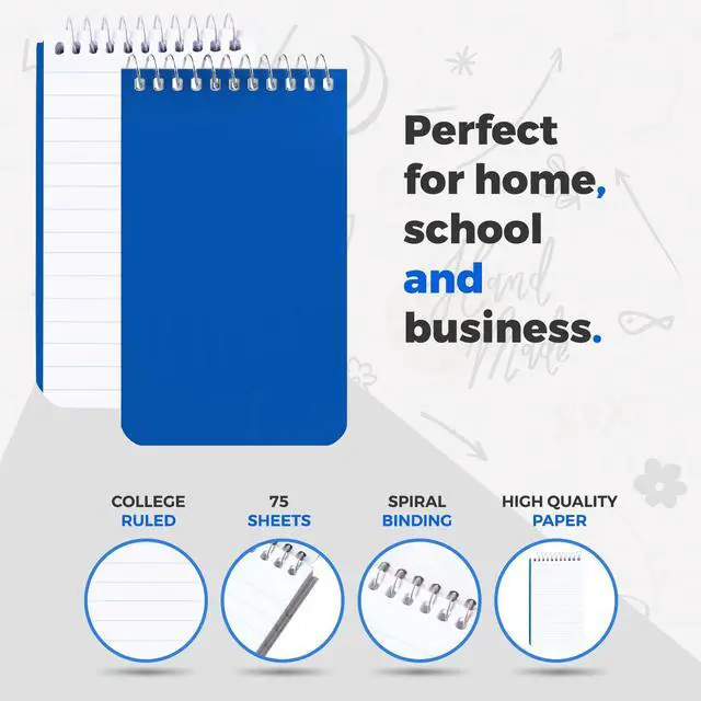 Alt view image 2 of 6 - Small Notebooks, Spiral Notepads 3x5" - (Pack of 10) Pocket Notebook, Memo Pads For Home, Office, College, School - Lined College Ruled Paper - 5 Colored Notebooks, 75 Sheets Per Notebook