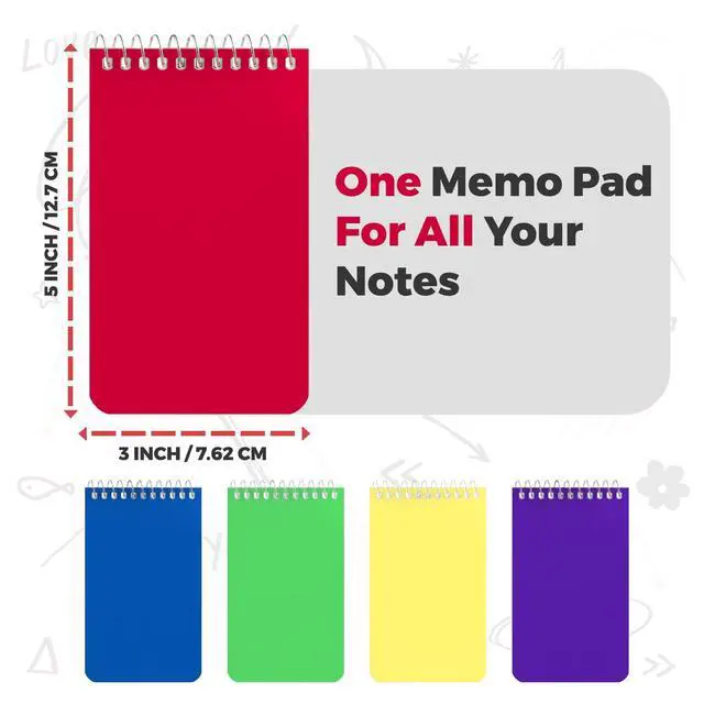 Alt view image 4 of 6 - Small Notebooks, Spiral Notepads 3x5" - (Pack of 10) Pocket Notebook, Memo Pads For Home, Office, College, School - Lined College Ruled Paper - 5 Colored Notebooks, 75 Sheets Per Notebook