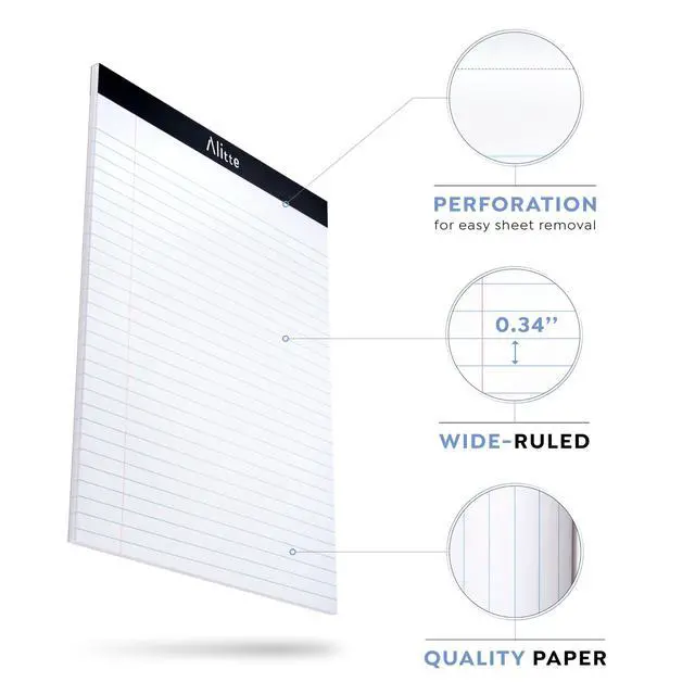 Alt view image 2 of 6 - Legal Notepads 8.5 x 11, Pack of 3 - Perforated Wide Ruled Writing Pad - Premium Thick Paper, No Ink Bleeding - Blank Legal Pads For Home, Office, School, Business - 50 Sheets Per Notebook