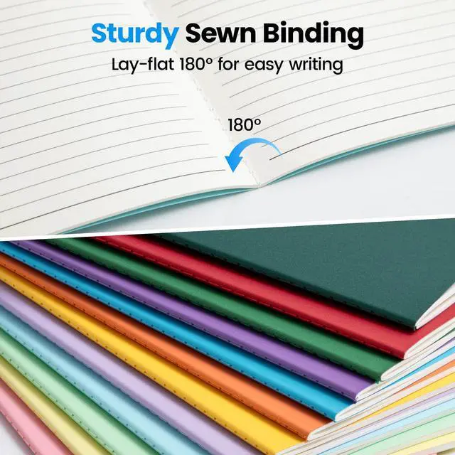Alt view image 4 of 7 - 48 Pack A5 Lined Notebooks Ruled Journal Bulk, 4 Sets of 12 Colors, 7mm Ruled, 230g Thick Kraft Cover, 60 Pages, 8.3x5.5 Softcover Stitch Bound, Bulk Corporate & Event Supply