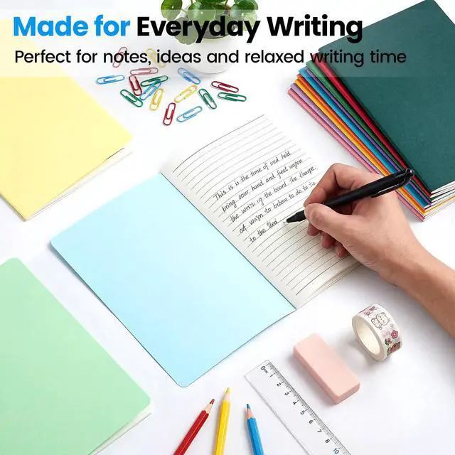 Alt view image 6 of 7 - 48 Pack A5 Lined Notebooks Ruled Journal Bulk, 4 Sets of 12 Colors, 7mm Ruled, 230g Thick Kraft Cover, 60 Pages, 8.3x5.5 Softcover Stitch Bound, Bulk Corporate & Event Supply