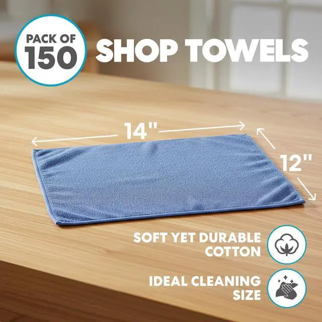 Alt view image 2 of 6 - 79186 Shop Towels 14"x12", Pack of 150, Blue