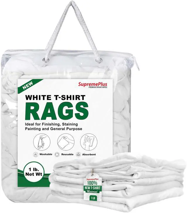 Main image of Premium White T-Shirt Cleaning Rags (1 lb. Bag) White Cotton Rags for Cleaning, Staining, Painting, Oil, Grease & Dust Removal Shop rag Bulk for Multipurpose use