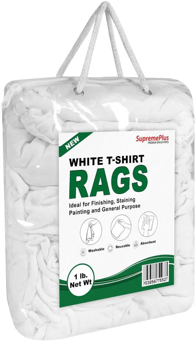 Alt view image 2 of 7 - Premium White T-Shirt Cleaning Rags (1 lb. Bag) White Cotton Rags for Cleaning, Staining, Painting, Oil, Grease & Dust Removal Shop rag Bulk for Multipurpose use