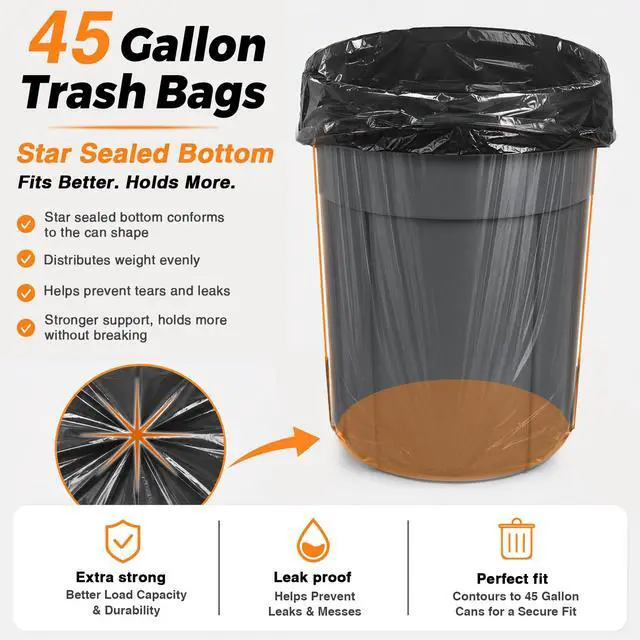 Alt view image 2 of 7 - 40-45 Gallon Trash Bags, 250 Count, 40×45'' Large Black Garbage Bags