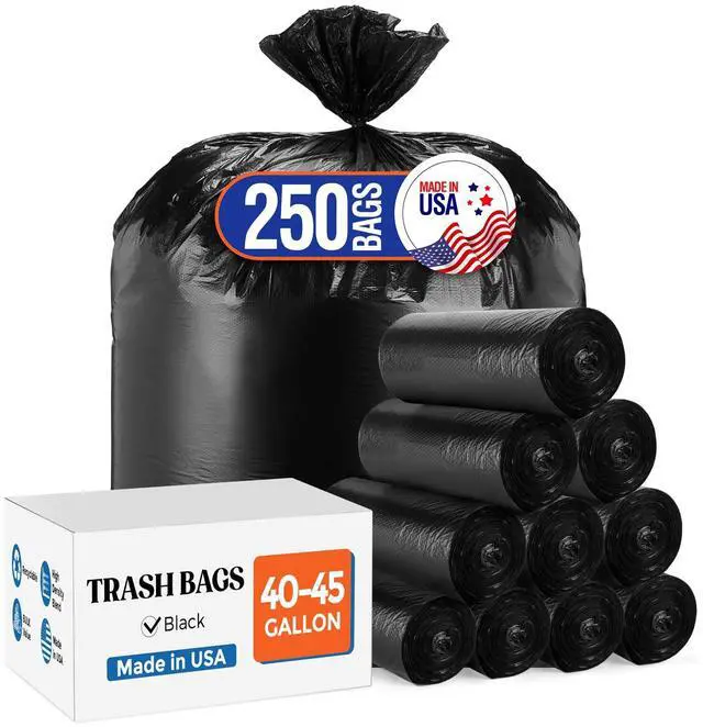Main image of 40-45 Gallon Trash Bags, 250 Count, 40×45'' Large Black Garbage Bags
