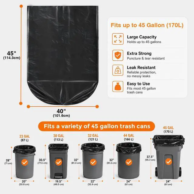 Alt view image 3 of 7 - 40-45 Gallon Trash Bags, 250 Count, 40×45'' Large Black Garbage Bags