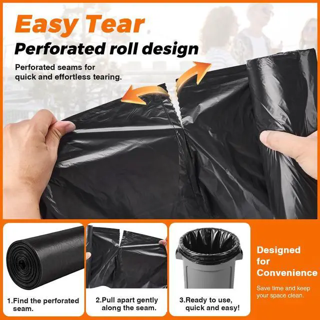 Alt view image 6 of 7 - 40-45 Gallon Trash Bags, 250 Count, 40×45'' Large Black Garbage Bags