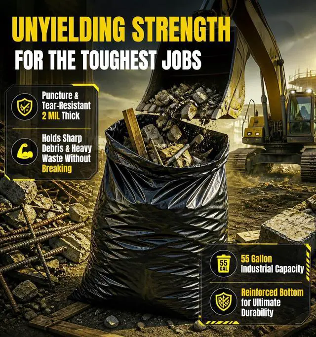 Alt view image 5 of 7 - 55 Gallon Contractor Garbage Bags Heavy Duty,2 Mil,30 Count,Black