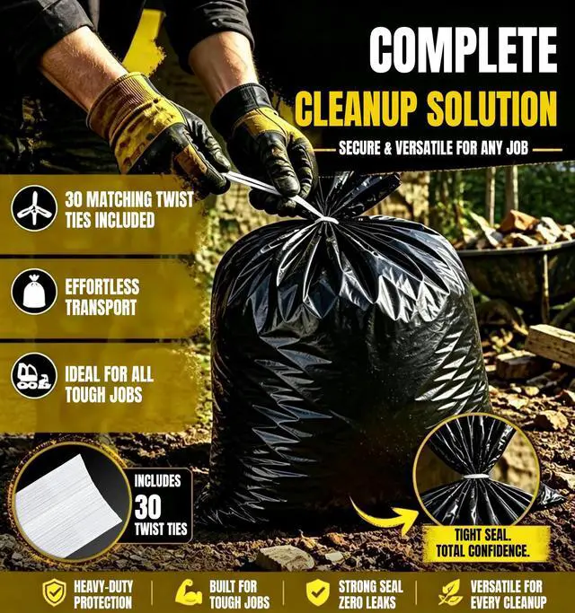 Alt view image 6 of 7 - 55 Gallon Contractor Garbage Bags Heavy Duty,2 Mil,30 Count,Black