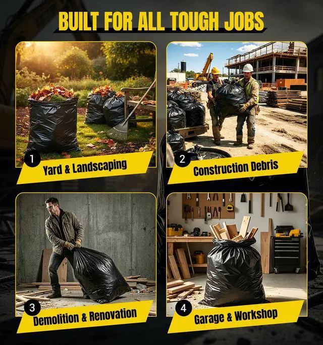 Alt view image 7 of 7 - 55 Gallon Contractor Garbage Bags Heavy Duty,2 Mil,30 Count,Black