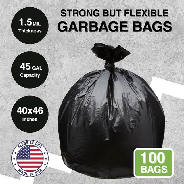 Alt view image 2 of 7 - 45 Gallon Garbage Trash Bag 40X46" 1.5 Mil Black 100 Count Can Liner Bulk 40 Gallon 41 Gallon 42 Gallon 43 Gallon 44 Gallon Made in USA