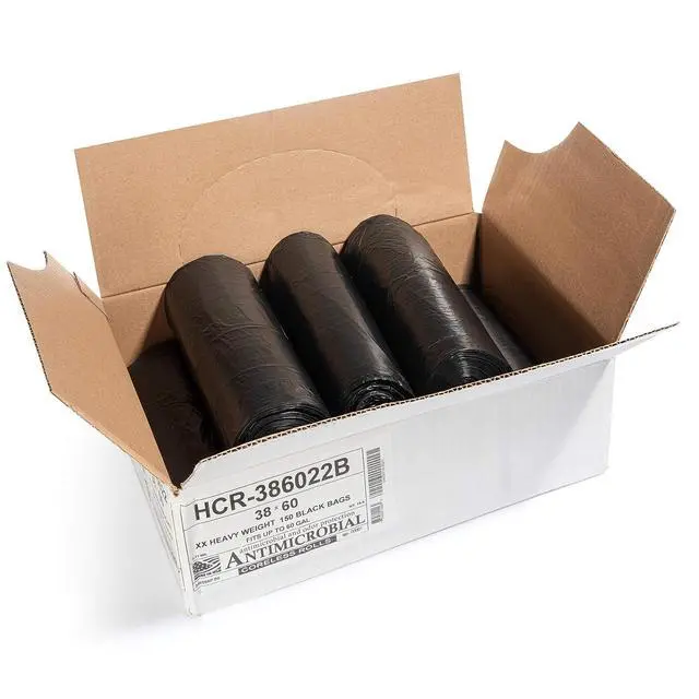 Alt view image 2 of 5 - High Density Trash Bags, 60 Gallon, 150 Count, 22 Micron (eq), 38" x 60", Black, for Bathroom, Office, Industrial, Commercial, Janitorial, Municipal, Recycling