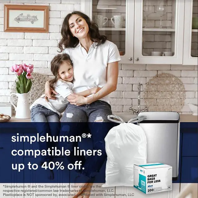 Alt view image 2 of 6 - Custom Fit Trash Bags Compatible w Simplehuman Code H Drawstring Bags 8-9 Gallon Tear-Resistant Liner 200 Count Heavy-Duty Waste Disposal