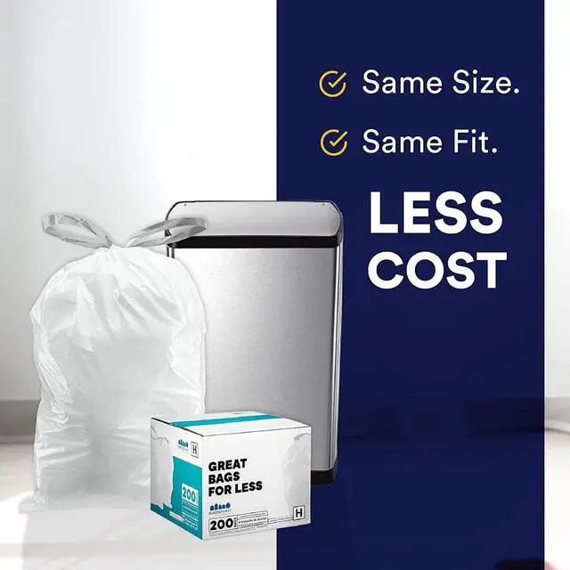 Alt view image 5 of 6 - Custom Fit Trash Bags Compatible w Simplehuman Code H Drawstring Bags 8-9 Gallon Tear-Resistant Liner 200 Count Heavy-Duty Waste Disposal