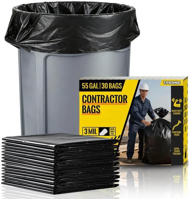 Main image of 55 Gallon Contractor Garbage Bags Heavy Duty,3 Mil,30 Count,Black