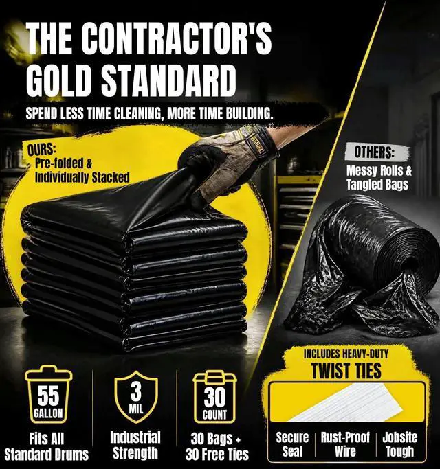 Alt view image 2 of 7 - 55 Gallon Contractor Garbage Bags Heavy Duty,3 Mil,30 Count,Black
