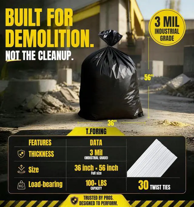 Alt view image 3 of 7 - 55 Gallon Contractor Garbage Bags Heavy Duty,3 Mil,30 Count,Black