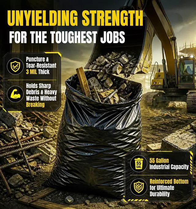 Alt view image 5 of 7 - 55 Gallon Contractor Garbage Bags Heavy Duty,3 Mil,30 Count,Black