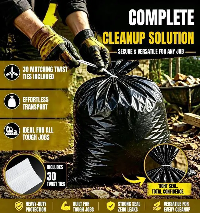 Alt view image 6 of 7 - 55 Gallon Contractor Garbage Bags Heavy Duty,3 Mil,30 Count,Black