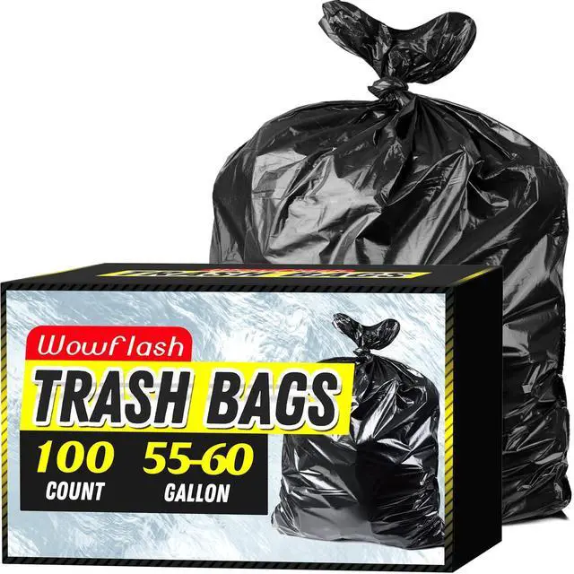 Main image of 100 Count 55-60 Gallon Trash Bags, Sturdy & Tear-Resistant Commercial Can Liners 55 Gallon, Large Garbage Bags, Large Black Trash Bags for Commercial, Lawn and Leaf Bags
