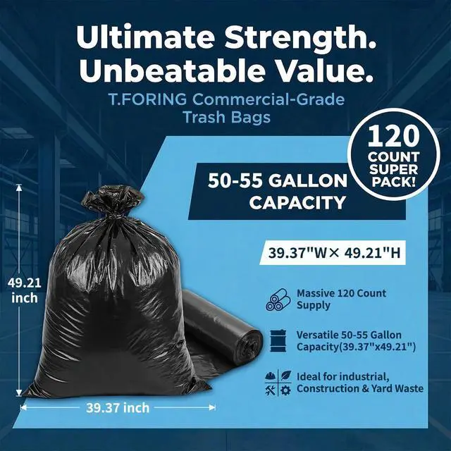 Alt view image 3 of 7 - 50-55 Gallon Trash Bags Unscented, 40'' x 50'', Black, 120 Count