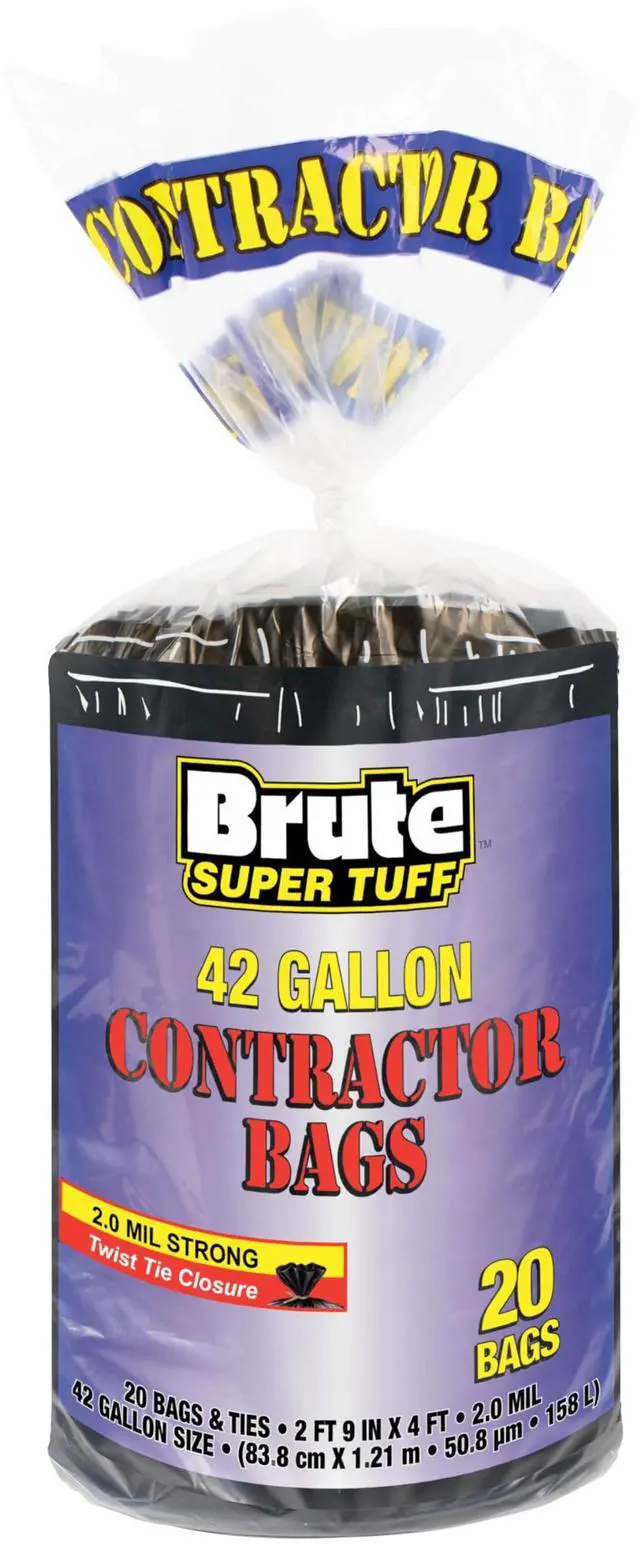 Main image of Heavy Duty 2.0 MIL Contractor Bags, Large Trash Bags, Twist Tie Closure, Black, 42 Gallon, 20 Count