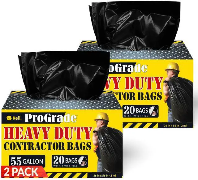 Main image of Contractor Garbage Bags 55 Gallon | 40 Trash Bags | Heavy Duty | Black Contractor