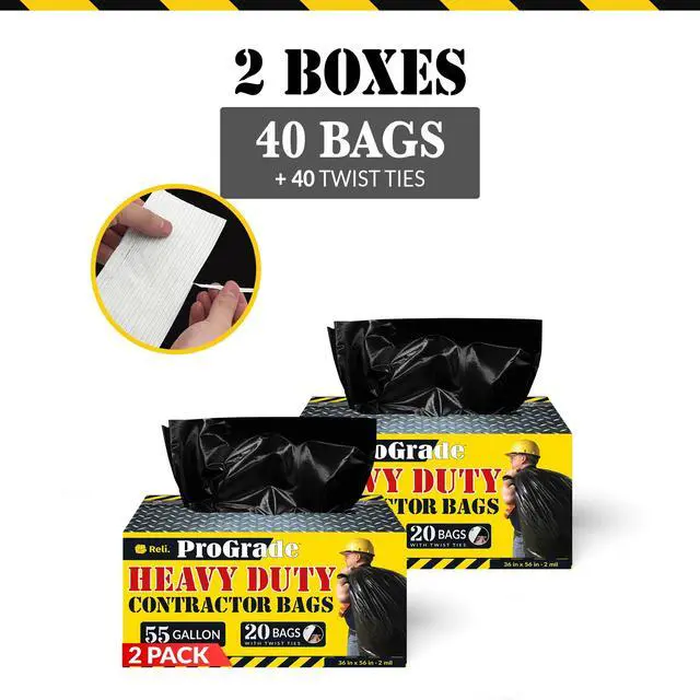 Alt view image 4 of 7 - Contractor Garbage Bags 55 Gallon | 40 Trash Bags | Heavy Duty | Black Contractor