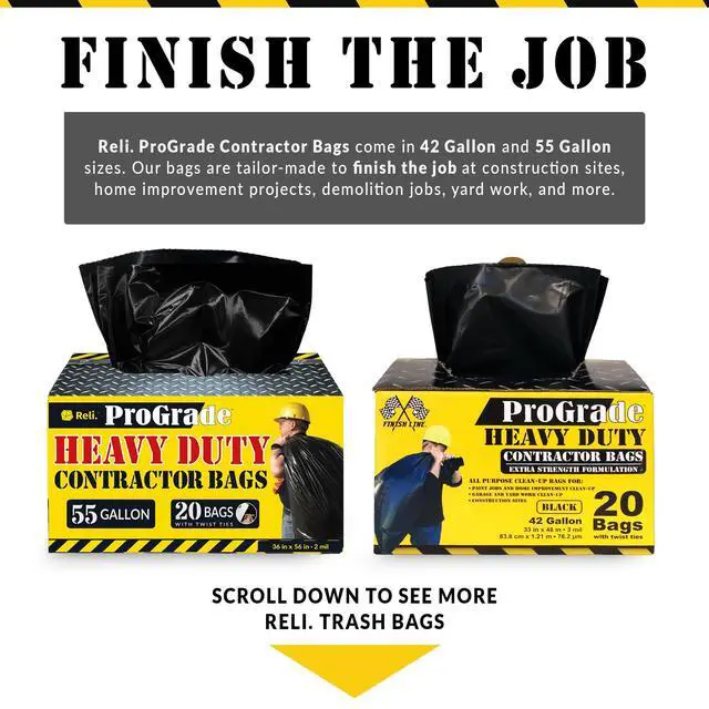 Alt view image 7 of 7 - Contractor Garbage Bags 55 Gallon | 40 Trash Bags | Heavy Duty | Black Contractor