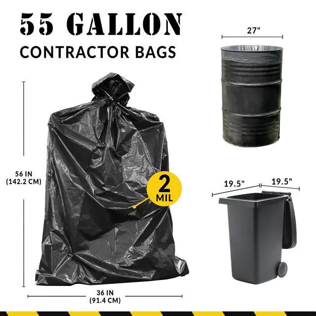 Alt view image 5 of 7 - Contractor Garbage Bags 55 Gallon | 40 Trash Bags | Heavy Duty | Black Contractor