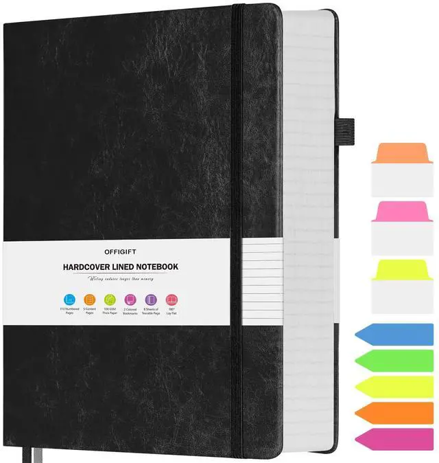 Main image of College Ruled Notebook, Large A4 Hardcover Leather Journal, 312 Numbered Pages Writing Journal, 100gsm No Bleed Paper, Lined Journal Notebook for Women Men School Office, 8.5''×11'', Black