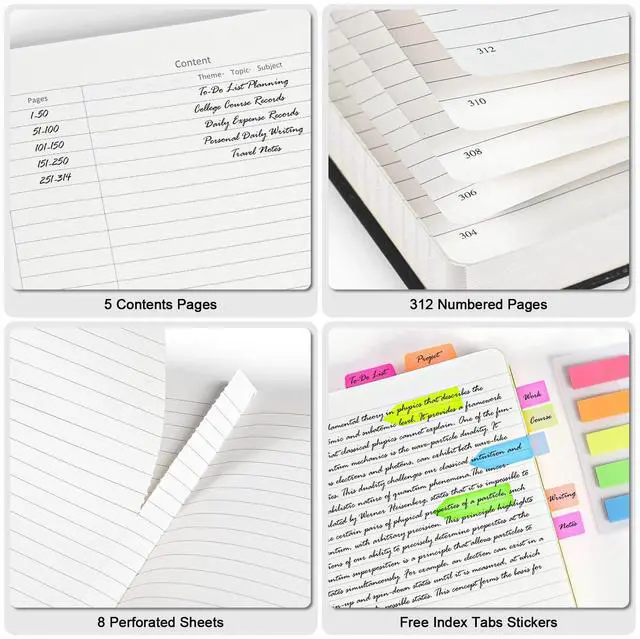 Alt view image 3 of 6 - College Ruled Notebook, Large A4 Hardcover Leather Journal, 312 Numbered Pages Writing Journal, 100gsm No Bleed Paper, Lined Journal Notebook for Women Men School Office, 8.5''×11'', Black