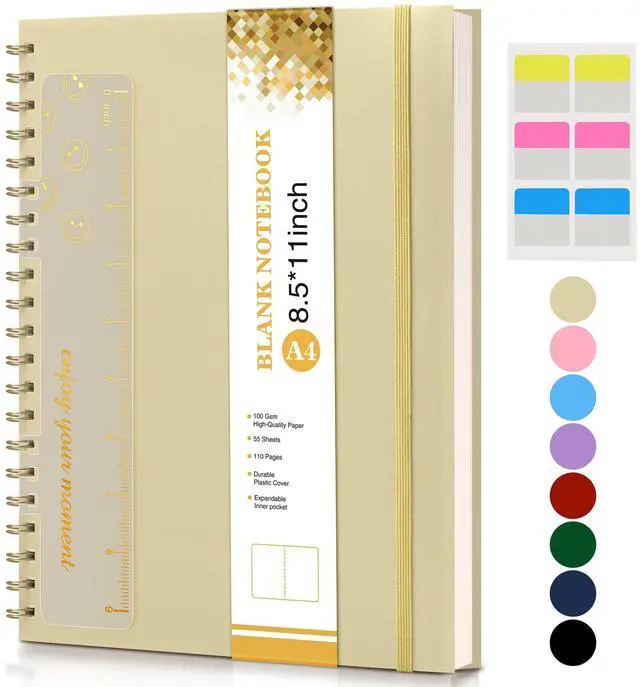 Main image of Blank Spiral Notebook Journal 8.5 x 11, A4 Large Sketch Book for Women Men, 100 GSM Blank Paper Drawing Notebook, Plastic Hardcover Spiral Bound Sketchbook for Sketching Work School Writing, Yellow