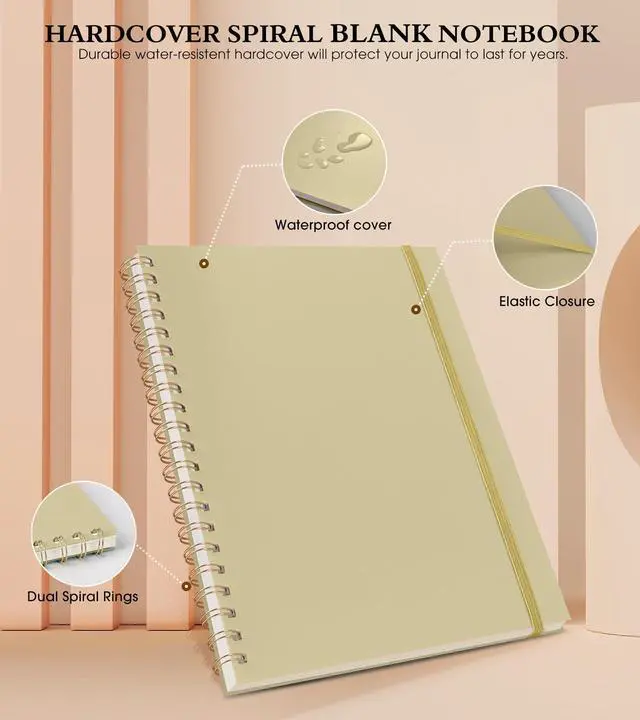 Alt view image 3 of 7 - Blank Spiral Notebook Journal 8.5 x 11, A4 Large Sketch Book for Women Men, 100 GSM Blank Paper Drawing Notebook, Plastic Hardcover Spiral Bound Sketchbook for Sketching Work School Writing, Yellow