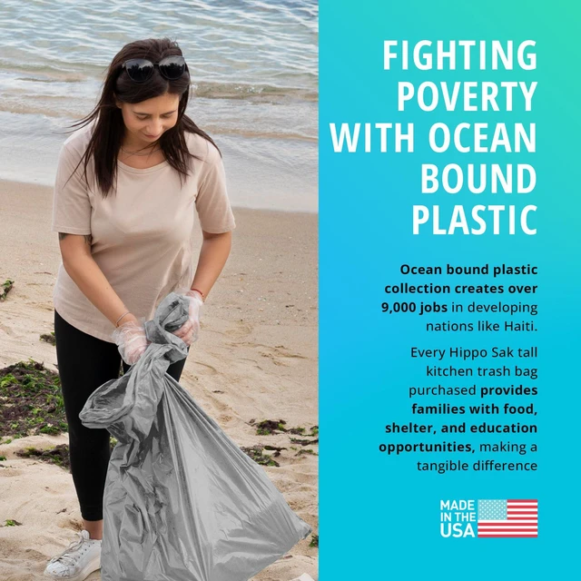 Alt view image 3 of 7 - Tall Kitchen Garbage Bags with Ergonomic Handles - 13 Gallon Trash Bags Made from Recycled Ocean Bound Plastic - Super Strong and Leak Proof Tall Kitchen Trash Bags (90 Count)