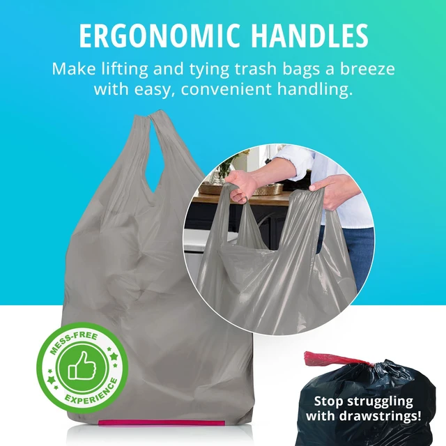 Alt view image 4 of 7 - Tall Kitchen Garbage Bags with Ergonomic Handles - 13 Gallon Trash Bags Made from Recycled Ocean Bound Plastic - Super Strong and Leak Proof Tall Kitchen Trash Bags (90 Count)