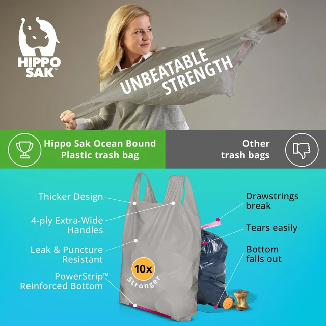 Alt view image 5 of 7 - Tall Kitchen Garbage Bags with Ergonomic Handles - 13 Gallon Trash Bags Made from Recycled Ocean Bound Plastic - Super Strong and Leak Proof Tall Kitchen Trash Bags (90 Count)