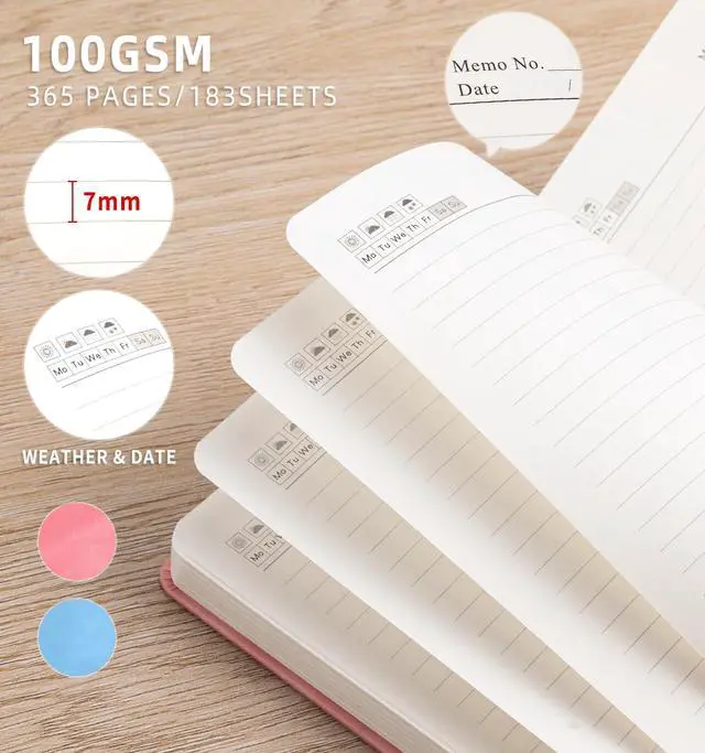 Alt view image 4 of 7 - Lined Journal Notebook 365 Pages, A4 Leather Journals for Writing Women & Men, Hardcover Notebook with 100GSM Thick Paper, Daily Journal Notebook for Travel, Work, School, Note Taking, College Ruled