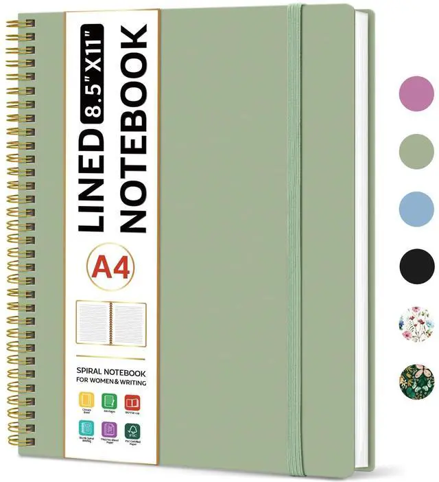 Main image of Spiral Lined Notebook, 8.5"x11" Notebooks for Work, Large A4 Journal for Women & Men, College Ruled Journaling Notebook for Writing, Plastic Cover Spiral Journal, Green