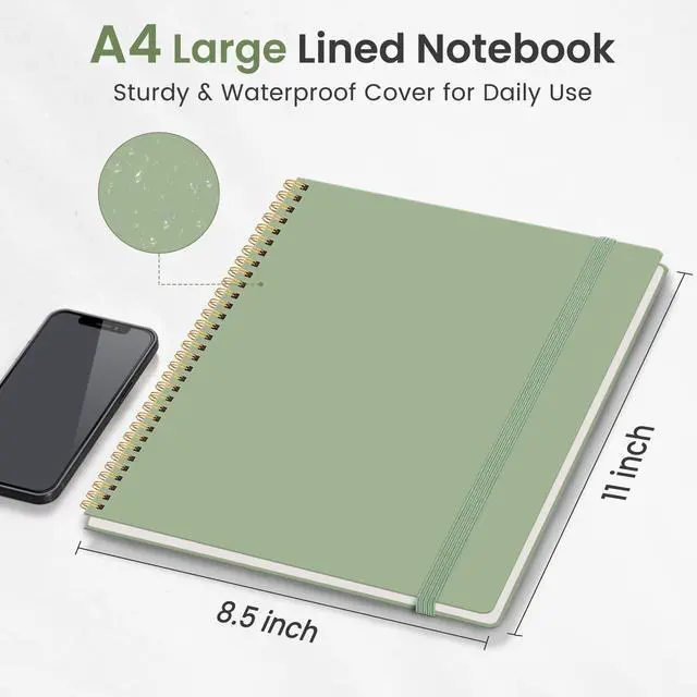 Alt view image 5 of 7 - Spiral Lined Notebook, 8.5"x11" Notebooks for Work, Large A4 Journal for Women & Men, College Ruled Journaling Notebook for Writing, Plastic Cover Spiral Journal, Green