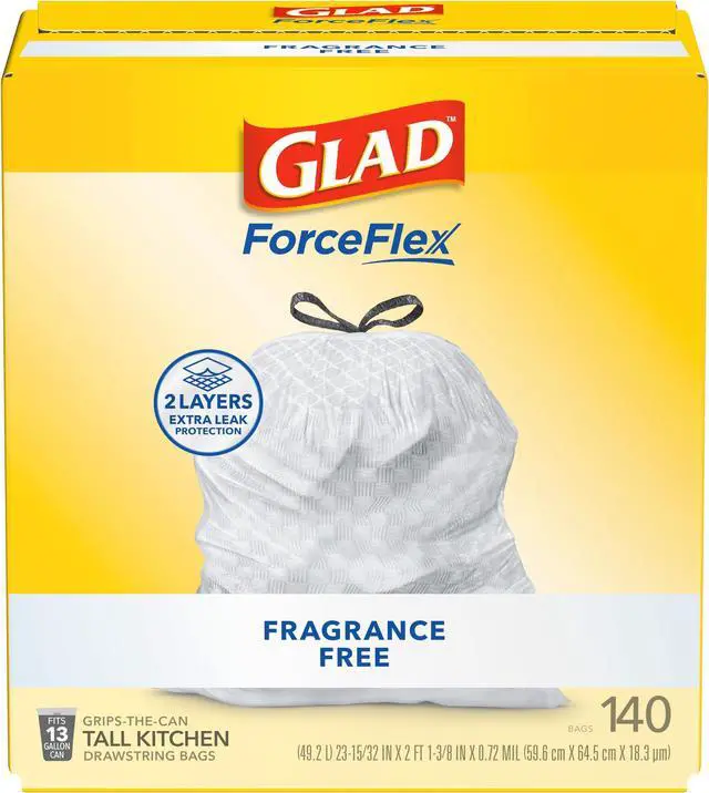 Main image of ForceFlex Tall Kitchen Drawstring Trash Bags, 13 Gal, Fragrance Free, 140 Ct (Package May Vary)