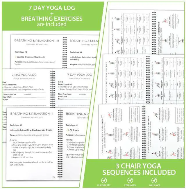 Alt view image 5 of 7 - Chair Yoga for Seniors Over 60 Book & Chart, Gentle Seated Chair Yoga Guide, 30-Day Challenge for Flexibility & Balance, A4 Size Easy to Follow Chair Yoga Routine for Older Adults