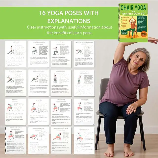 Alt view image 7 of 7 - Chair Yoga for Seniors Over 60 Book & Chart, Gentle Seated Chair Yoga Guide, 30-Day Challenge for Flexibility & Balance, A4 Size Easy to Follow Chair Yoga Routine for Older Adults