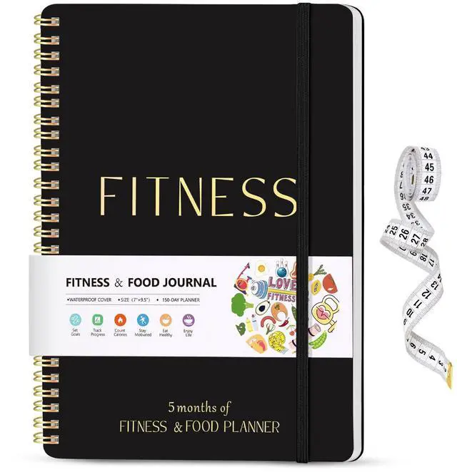 Main image of Fitness Journal for Women & Men, Food & Workout Journal Planner Log Book with Measuring Tape, Undated Wellness Planner to Track Weight Loss, Muscle Gain, Home Gym Exercise, Daily Nutrition, 9.5" x 7"