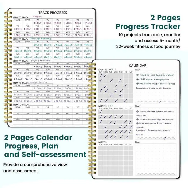 Alt view image 3 of 7 - Fitness Journal for Women & Men, Food & Workout Journal Planner Log Book with Measuring Tape, Undated Wellness Planner to Track Weight Loss, Muscle Gain, Home Gym Exercise, Daily Nutrition, 9.5" x 7"
