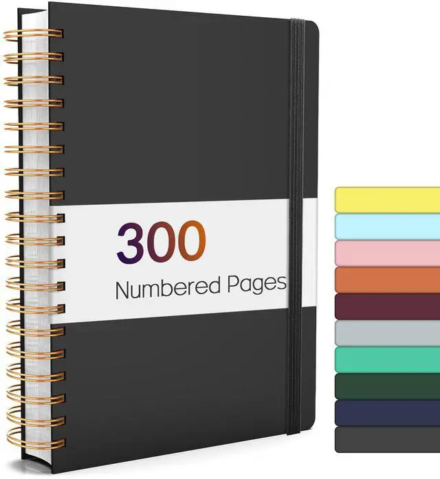 Main image of A4 Lined Spiral Journal Notebook with 300 Numbered Pages, 11" X 8.5" Thick Journals for Writing with 100GSM Paper, Hardcover Notebooks with Contents for Work, School, Black