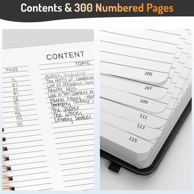 Alt view image 4 of 7 - A4 Lined Spiral Journal Notebook with 300 Numbered Pages, 11" X 8.5" Thick Journals for Writing with 100GSM Paper, Hardcover Notebooks with Contents for Work, School, Black