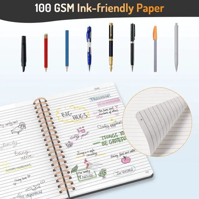 Alt view image 6 of 7 - A4 Lined Spiral Journal Notebook with 300 Numbered Pages, 11" X 8.5" Thick Journals for Writing with 100GSM Paper, Hardcover Notebooks with Contents for Work, School, Black